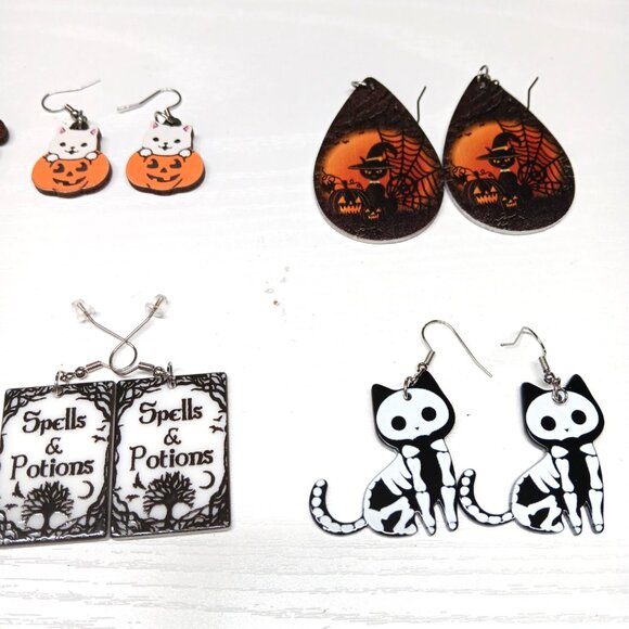 Halloween Earring Lot of 6 Gothic Black Cat Skeleton Pumpkin Ghost Dog Cat Spell - Picture 3 of 8